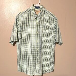Duluth Trading Company Button Down Short Sleeve Plaid Shirt Green/Blue Mens Sz M